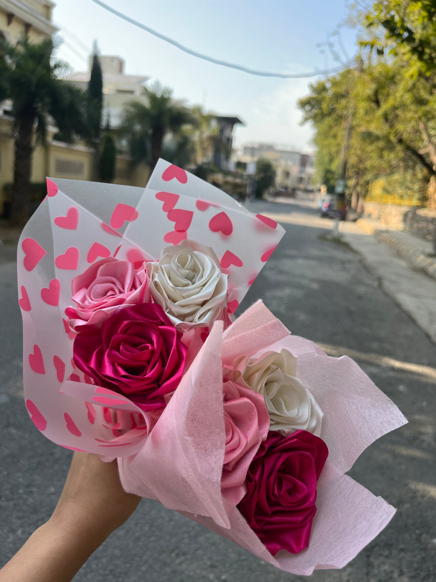 Adorable satin rose bouquet
