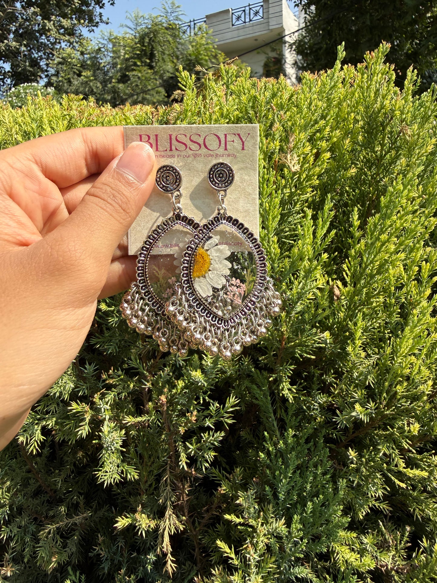 Oxidised Daisy jhumkas