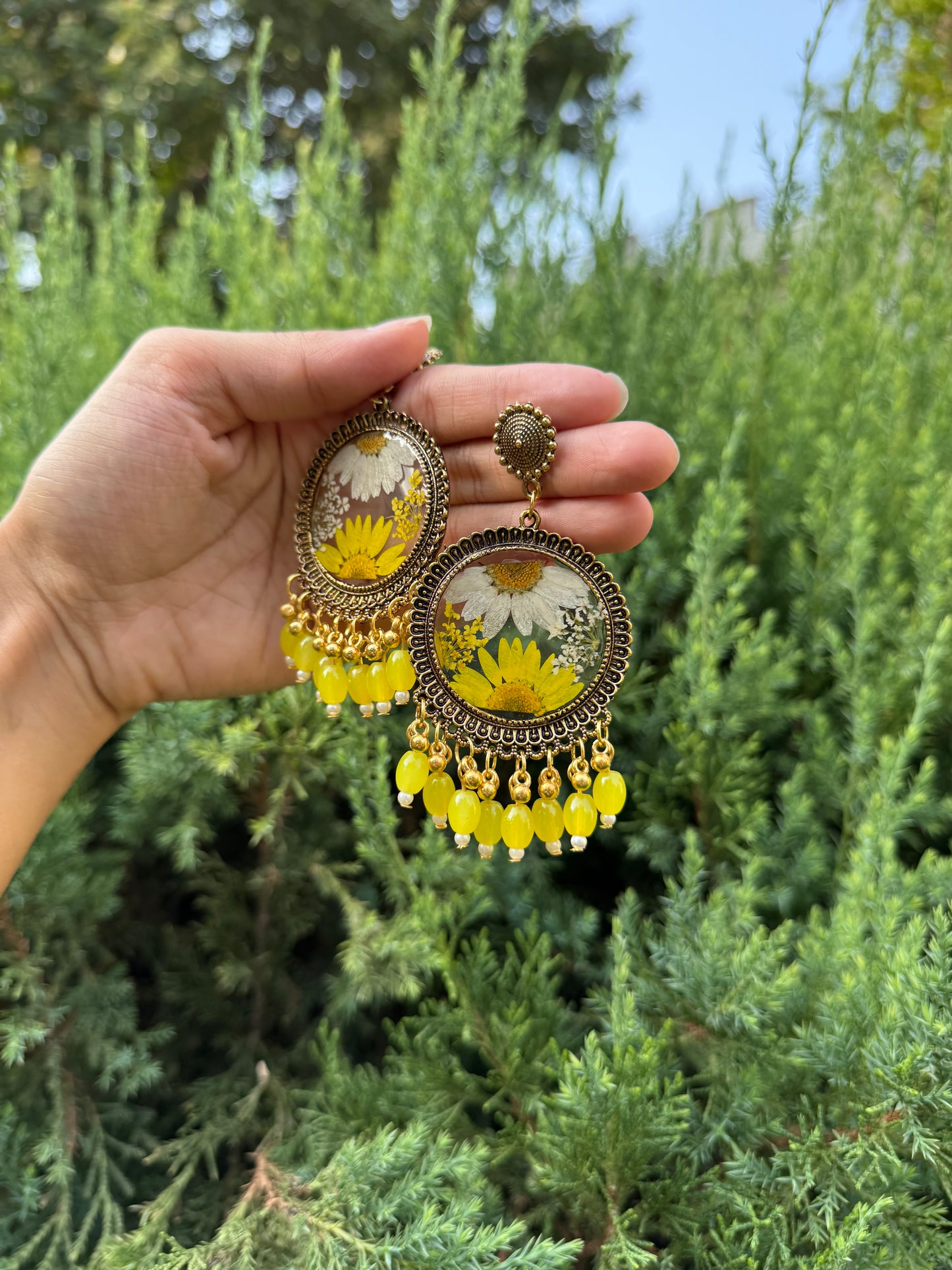 Yellow daisy jhumkas