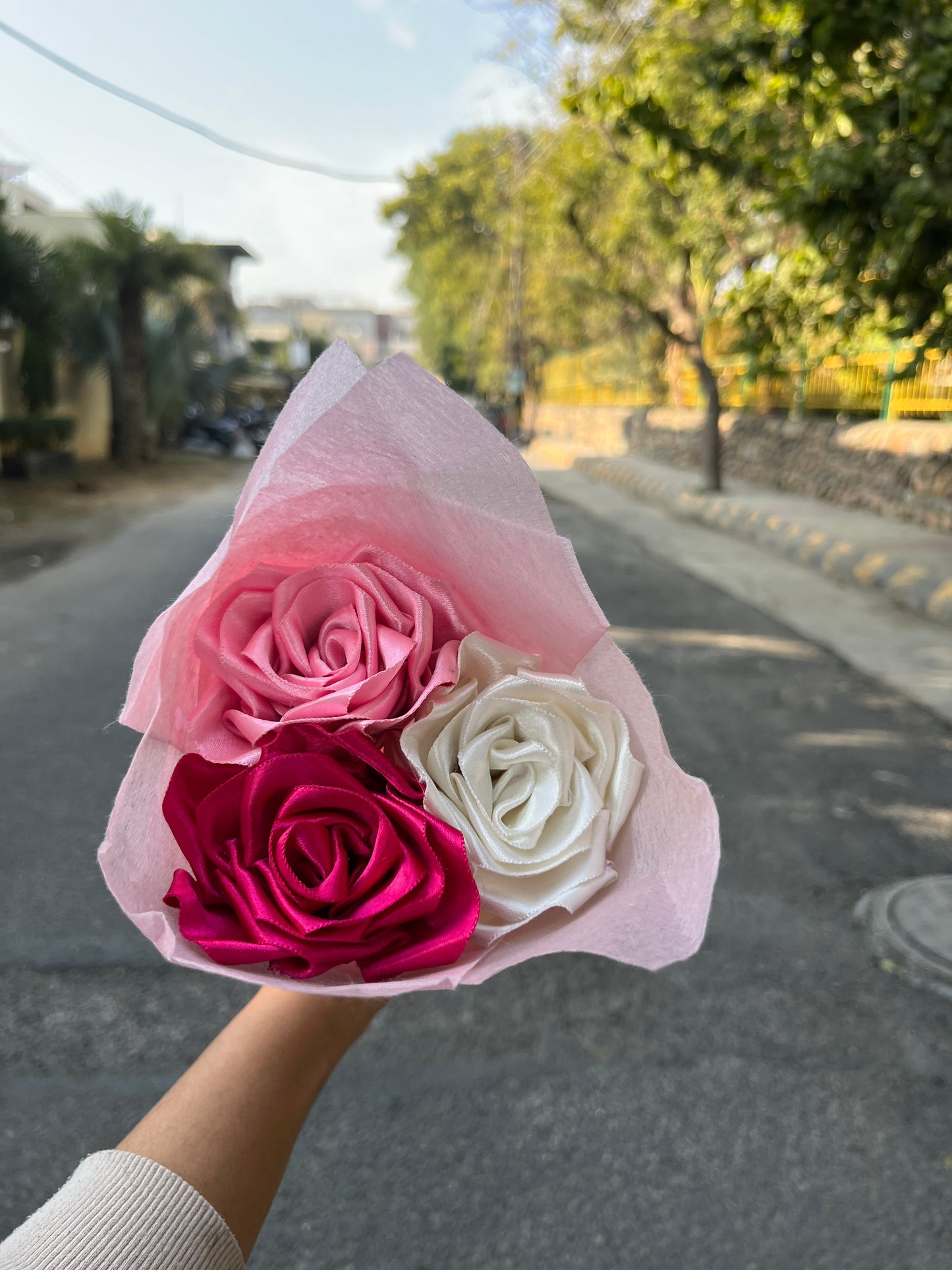 Adorable satin rose bouquet