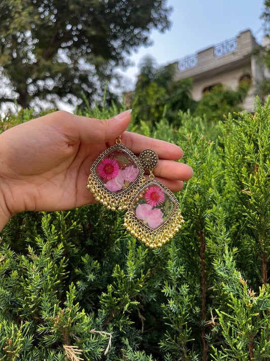 Pink garden jhumkas