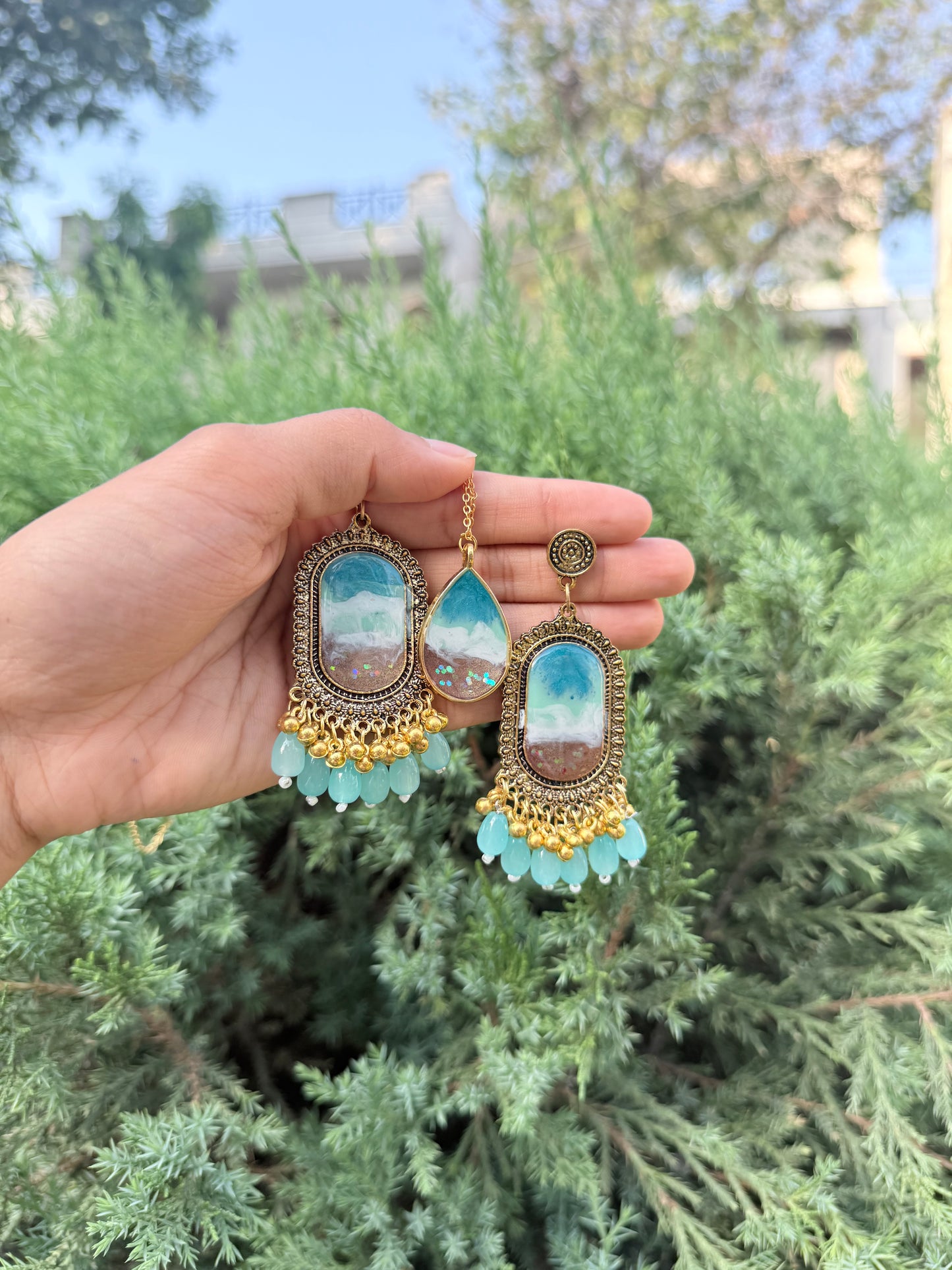 Ocean Jhumka & necklace