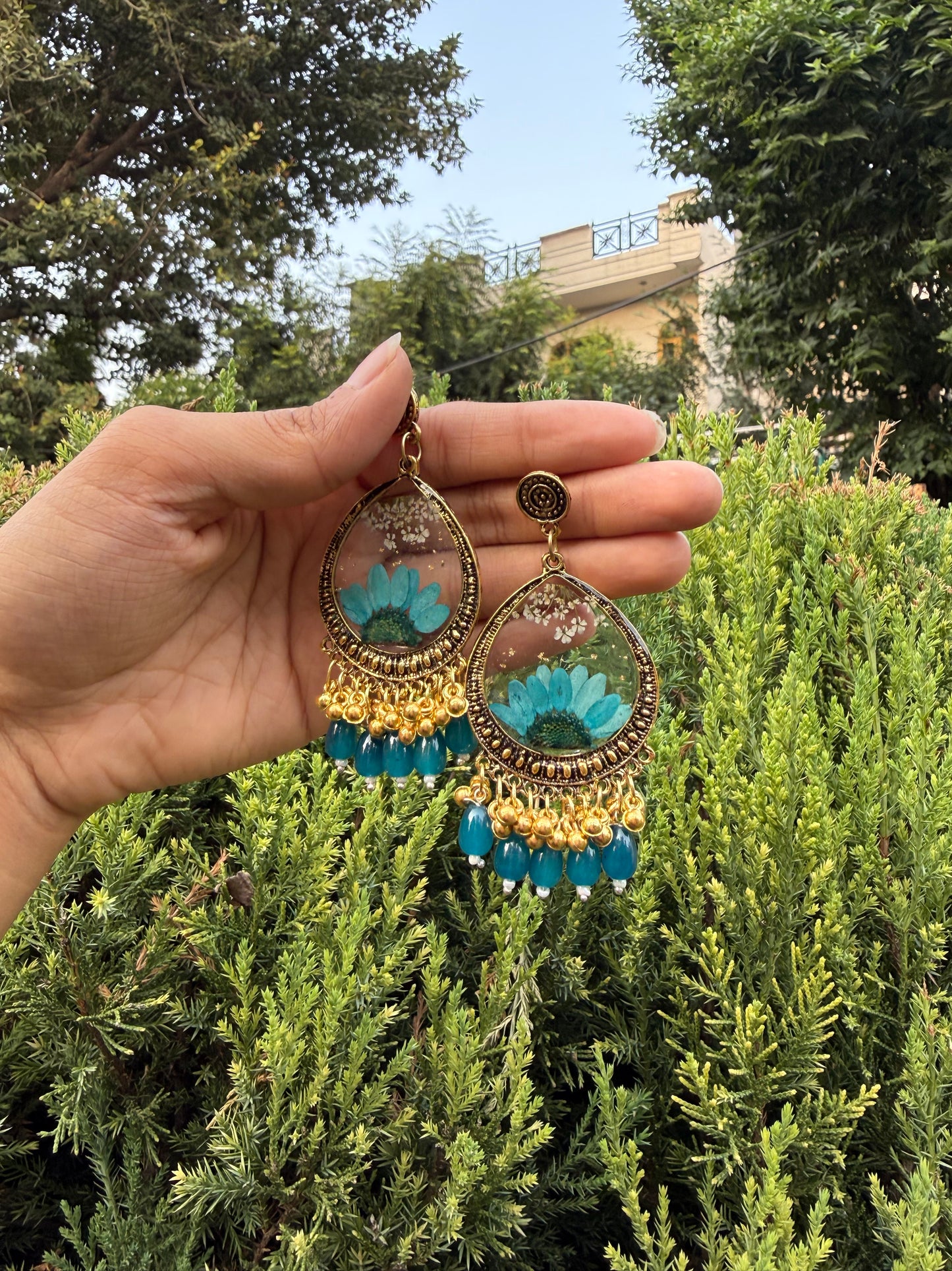 Teal drop jhumkas
