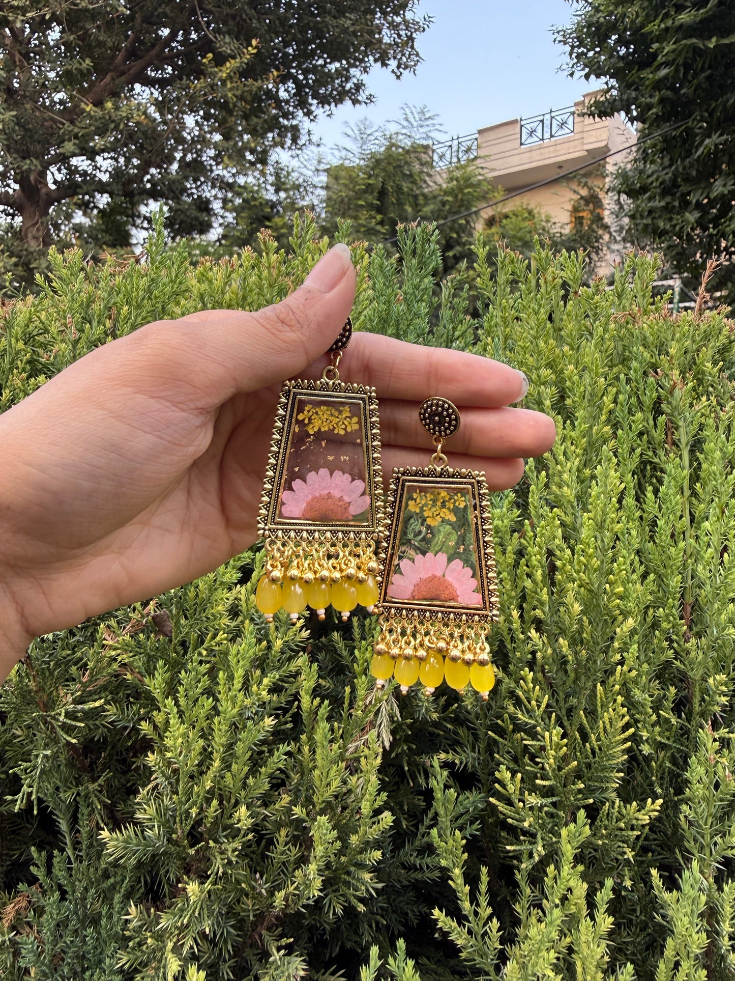 Elegant yellow jhumkas