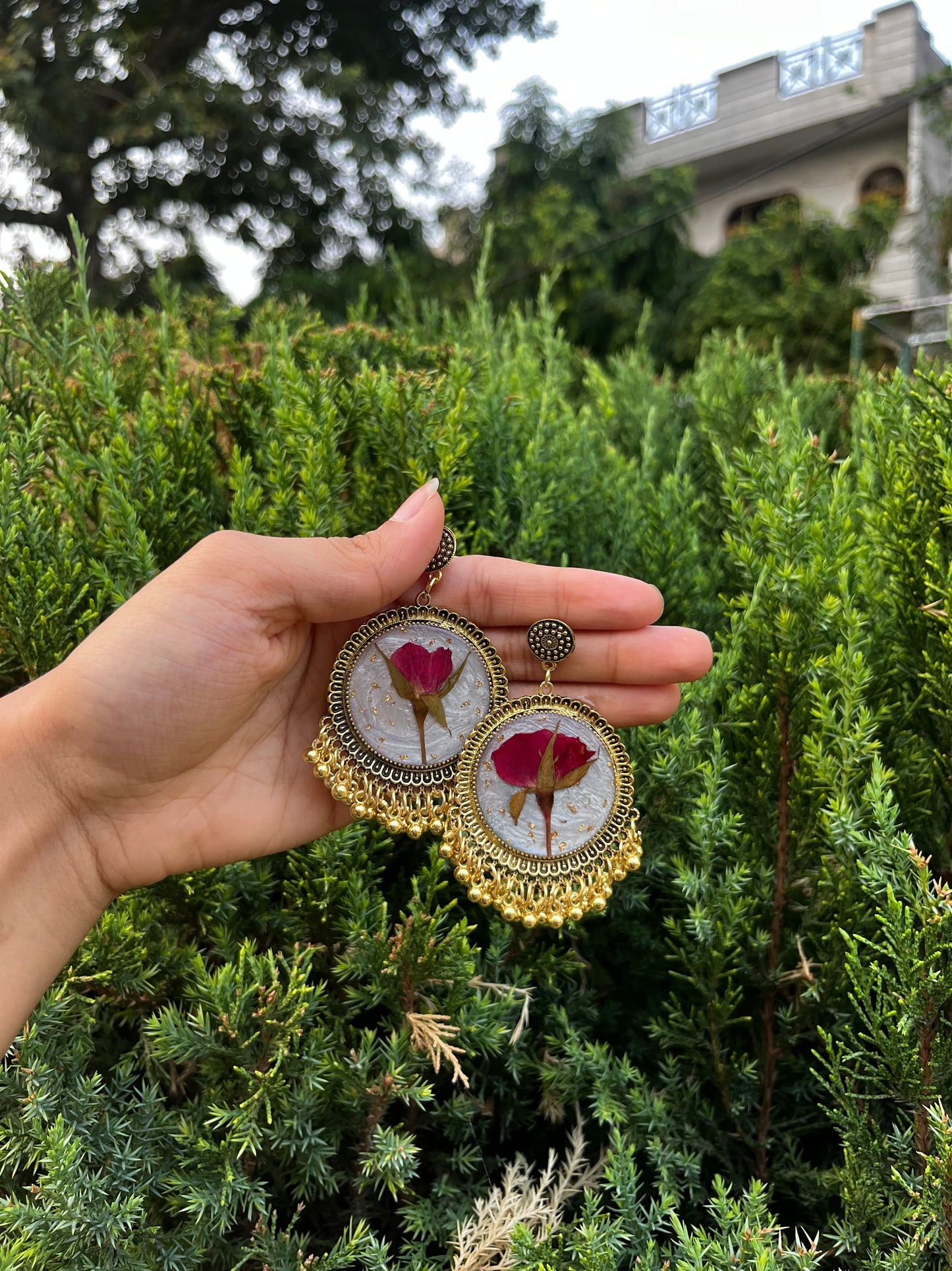 Adorable real rose jhumkas