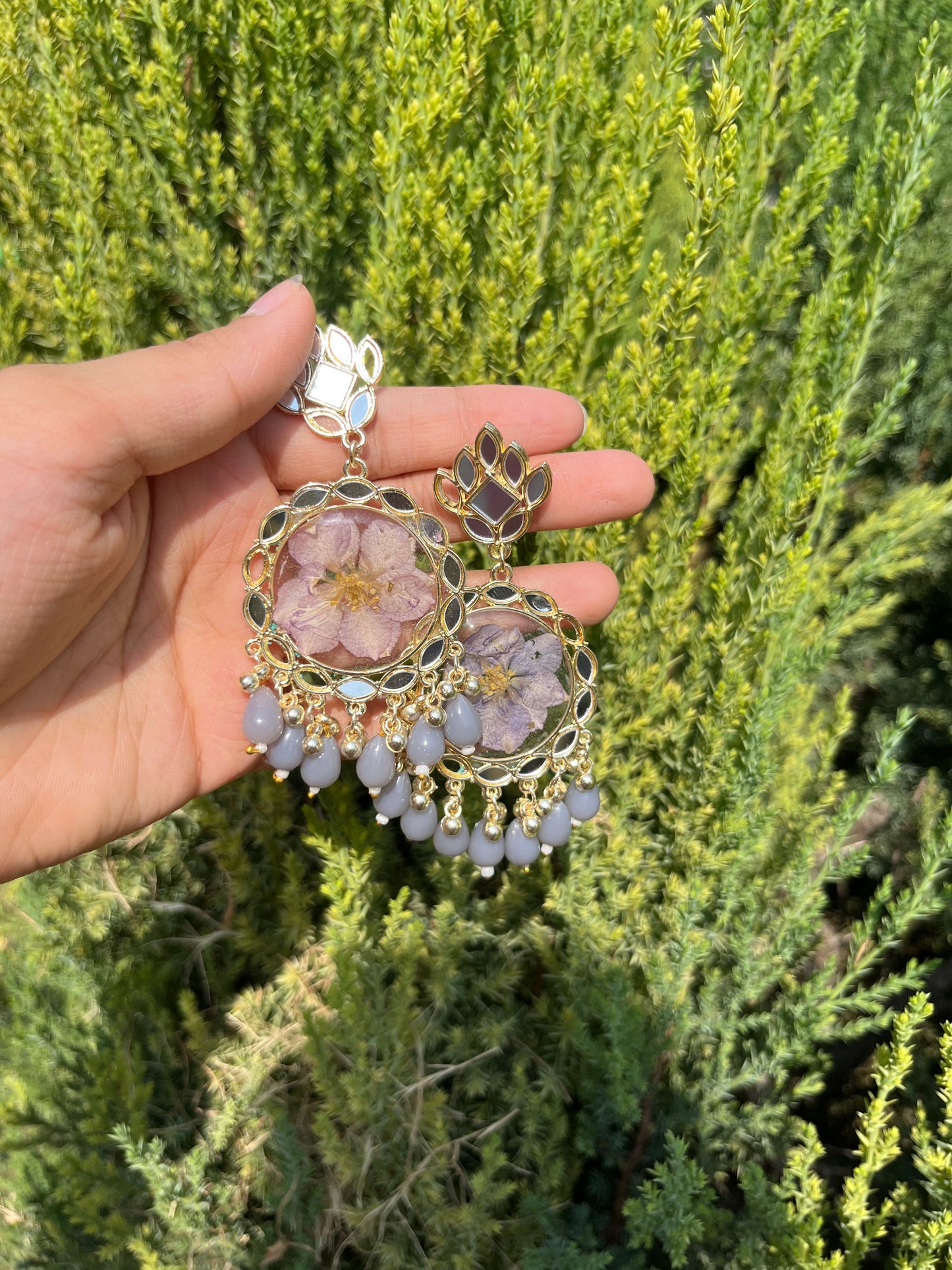 Elegant gray mirror jhumkas