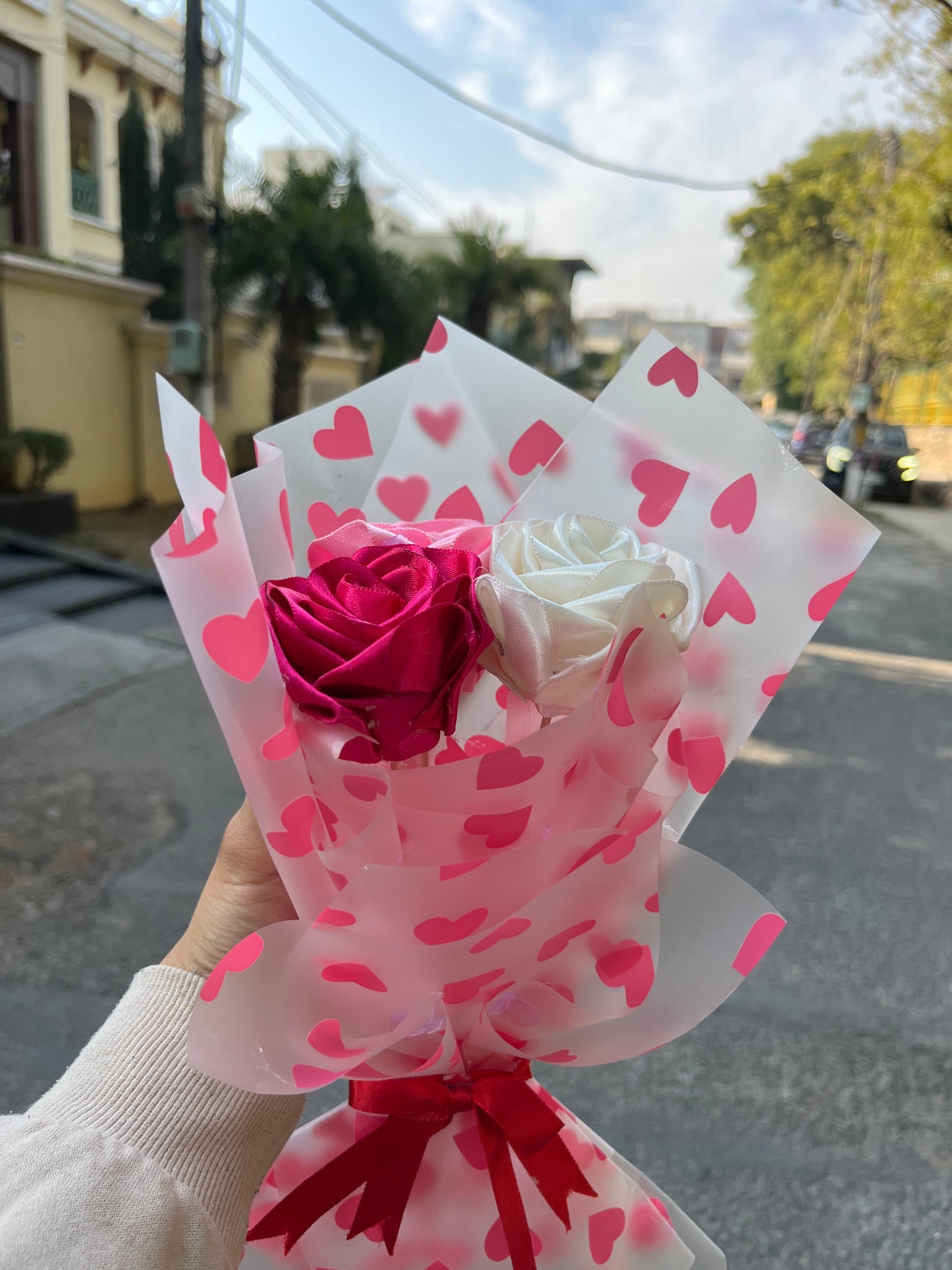 Adorable satin rose bouquet