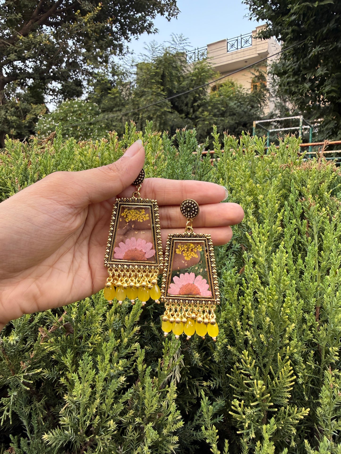 Elegant yellow jhumkas