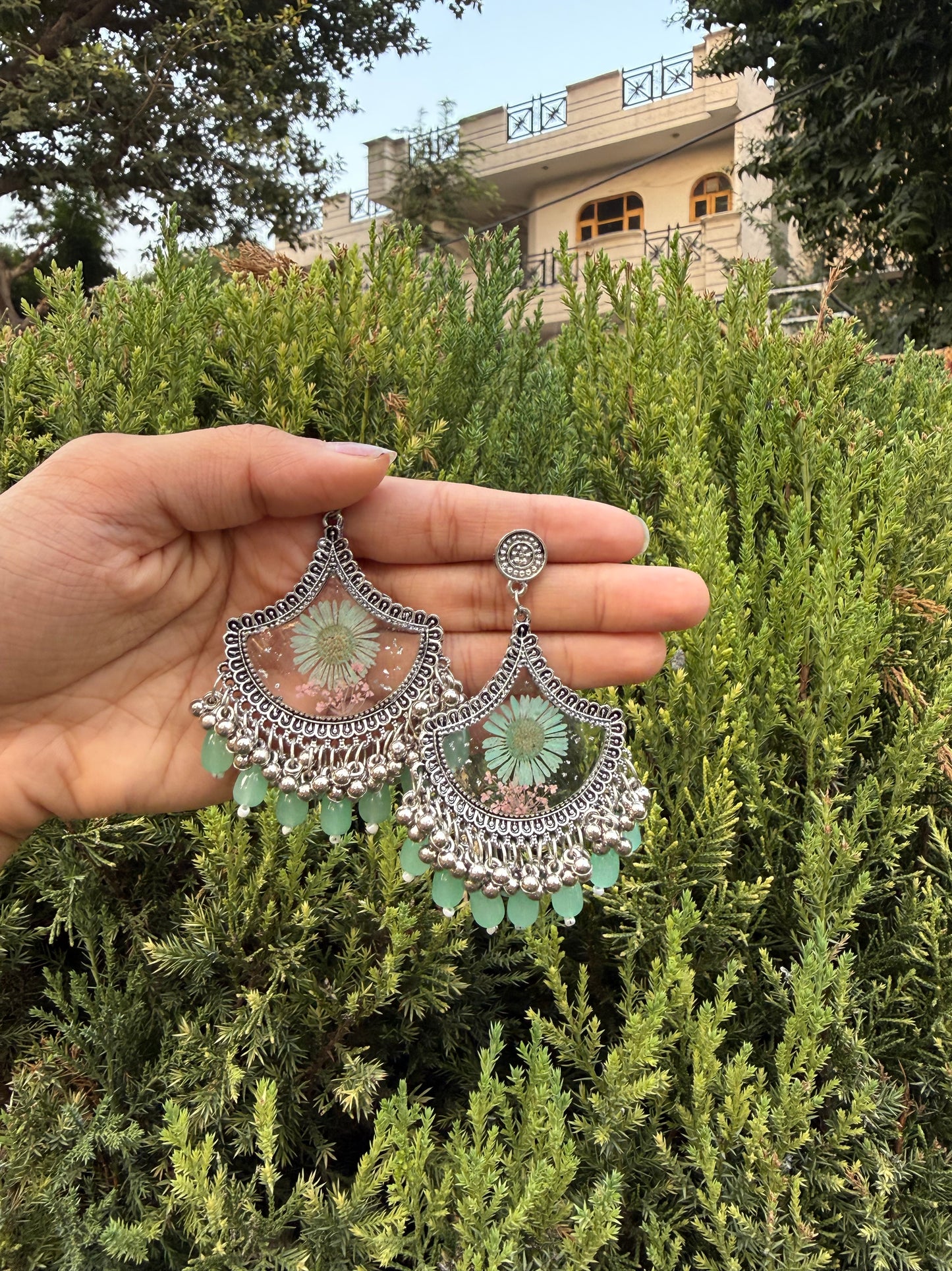 Turquoise aster jhumka