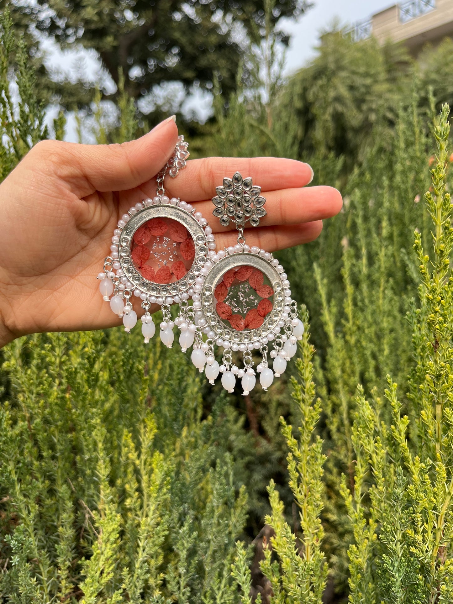 Adorable white pearl jhumka