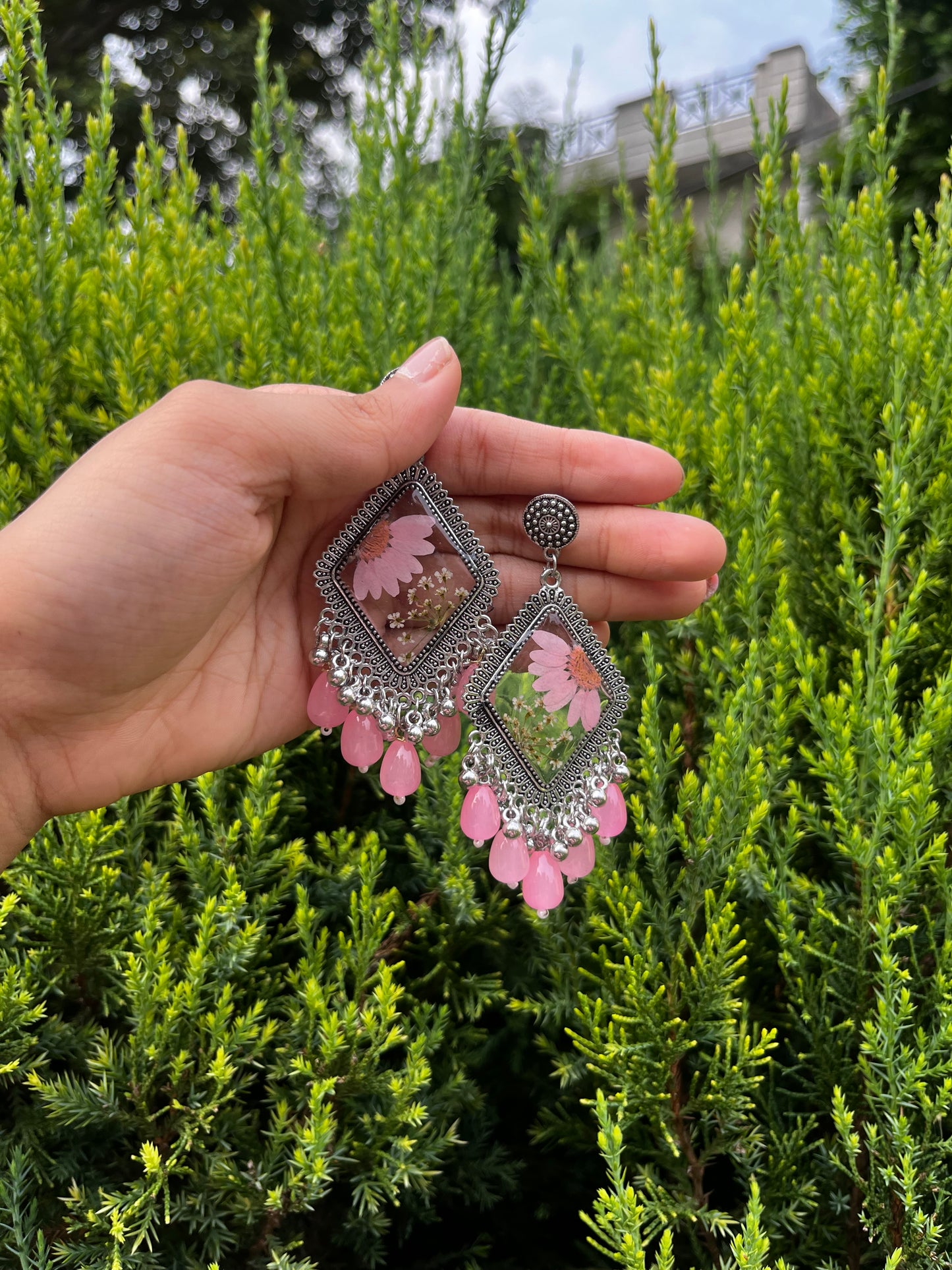 Pink mist jhumkas