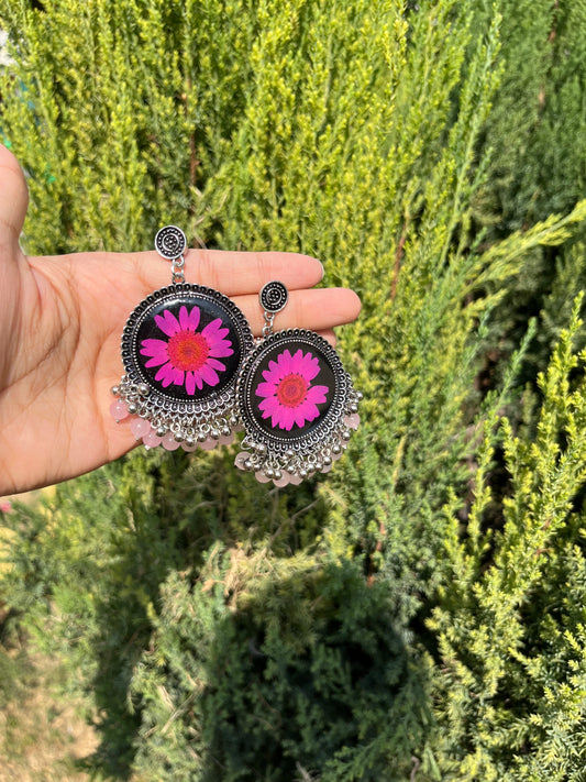 Violet daisy jhumka (without pink beads)