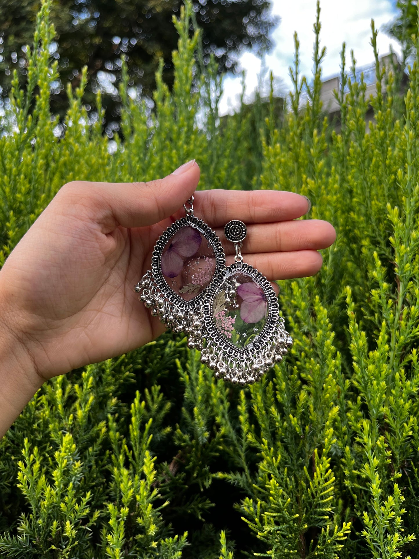 Oxidised violet jhumkas