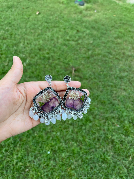 Handmade floral jhumkas (without white beads)