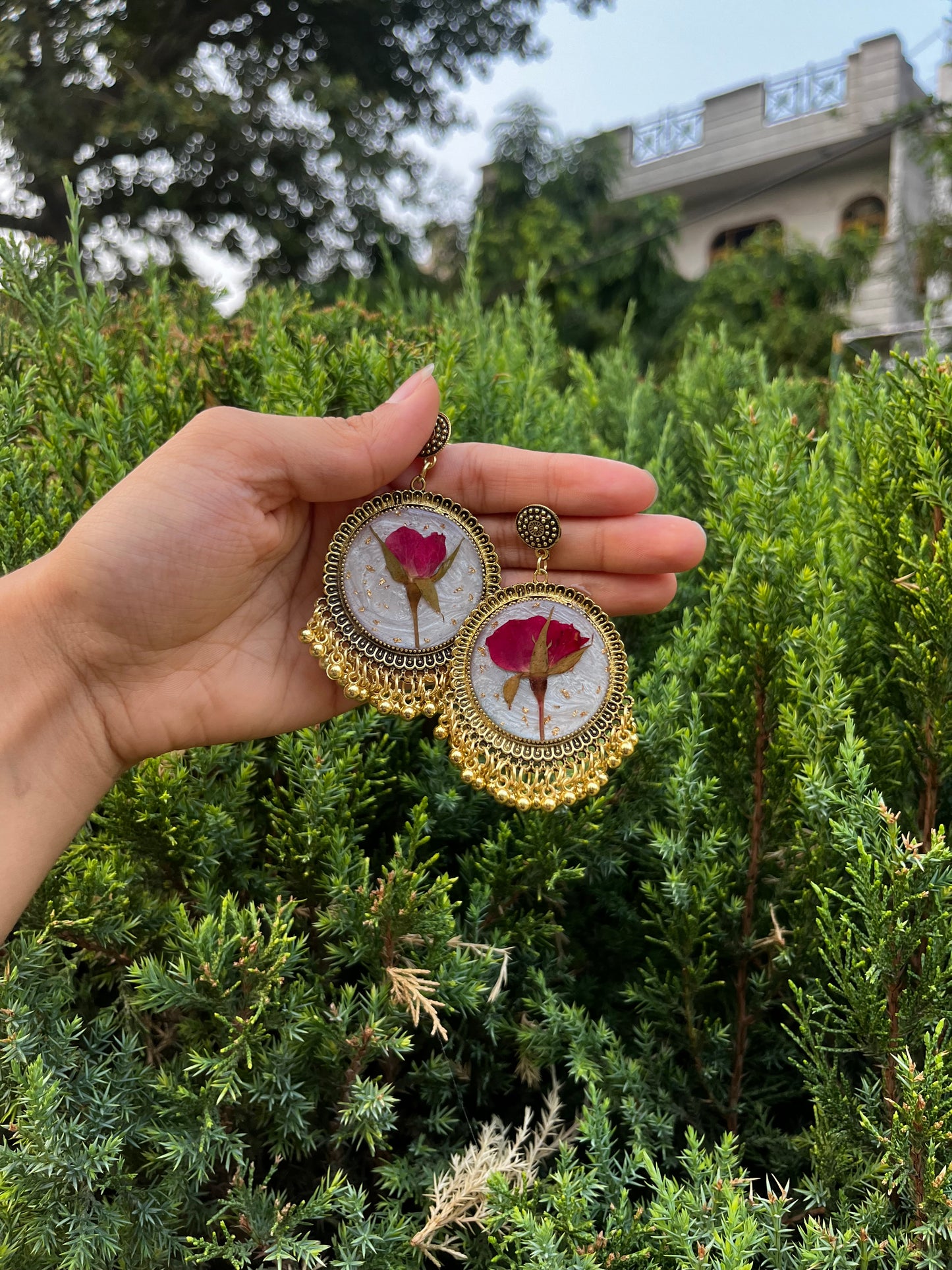 Adorable real rose jhumkas