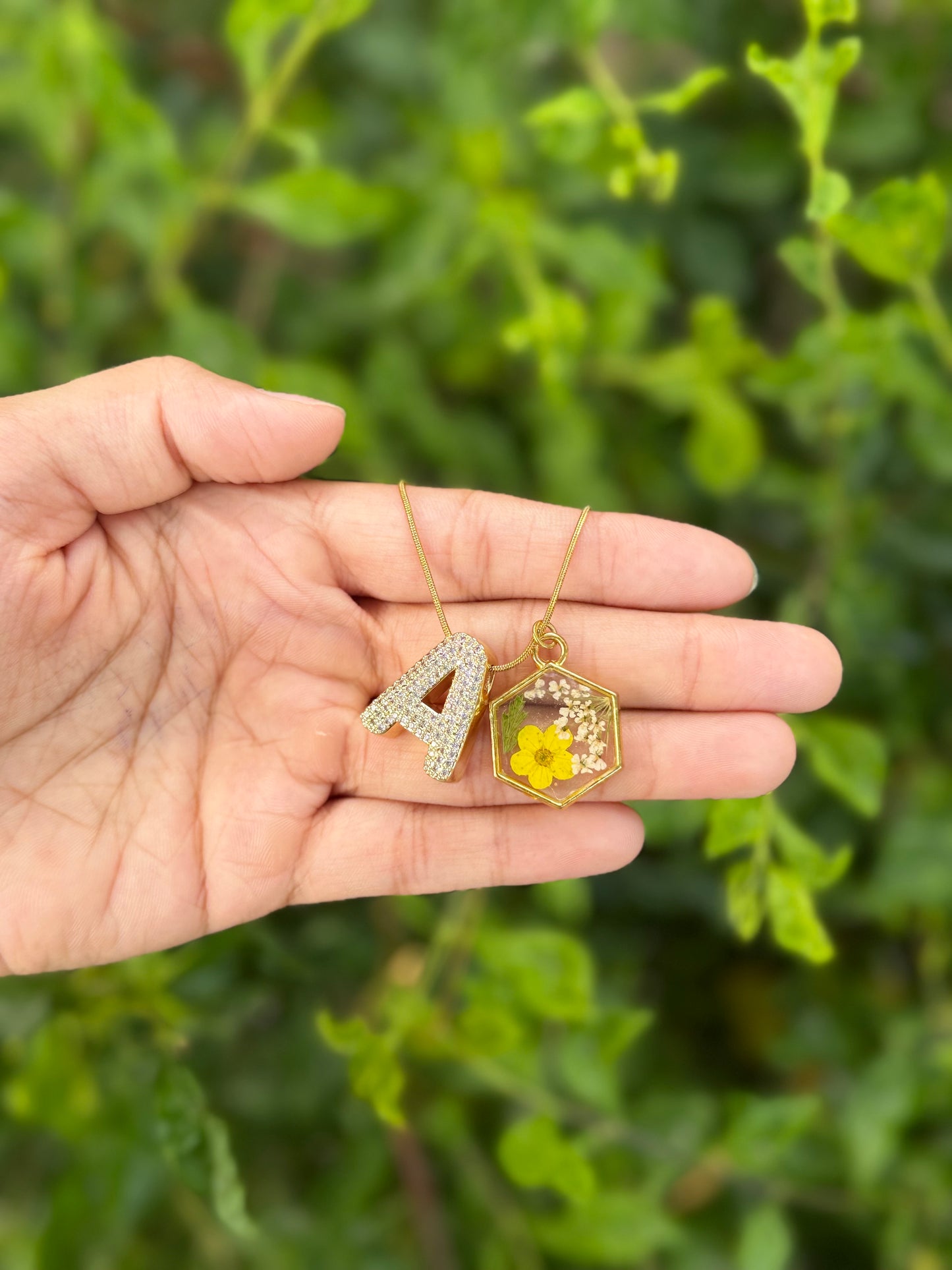 Golden bloom initial necklace