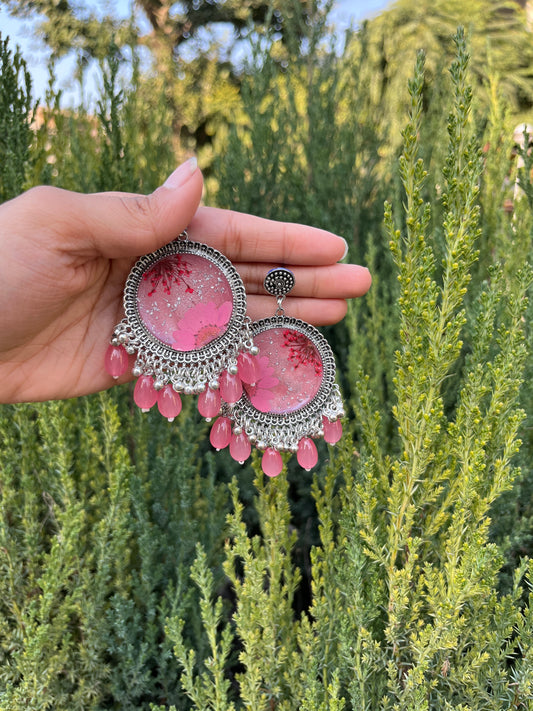 Elegant pink floral jhumkas ( without beads)