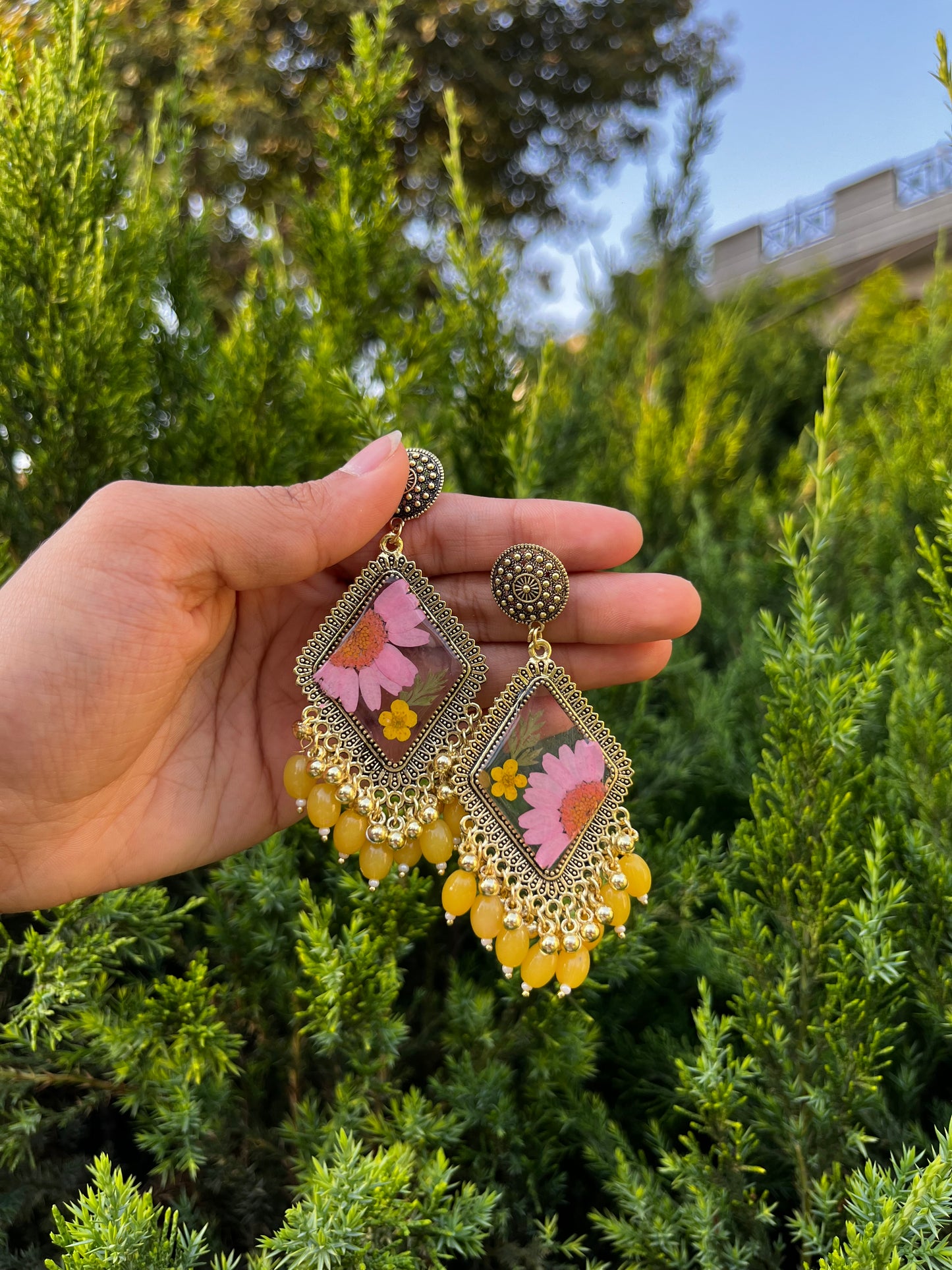 Elegant blossom yellow jhumka