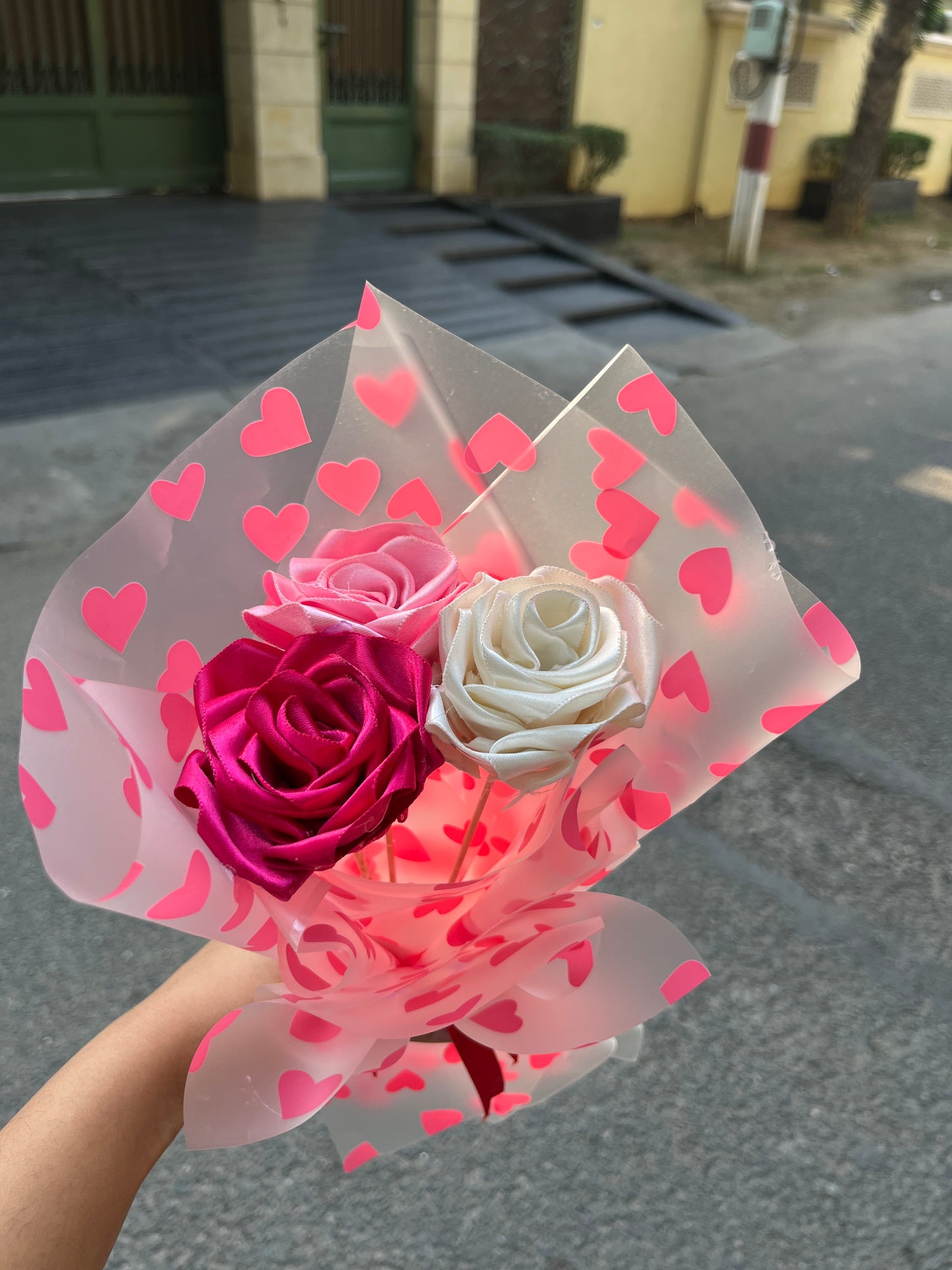 Adorable satin rose bouquet