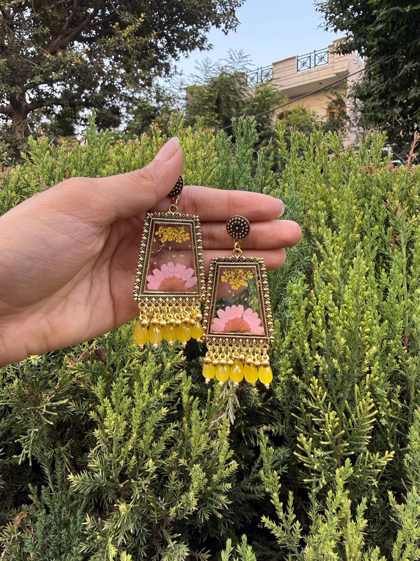 Elegant yellow jhumkas