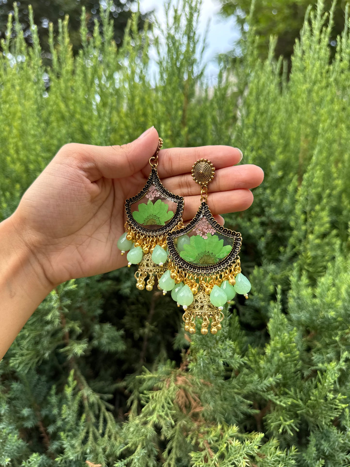 Green ghungroo jhumkas