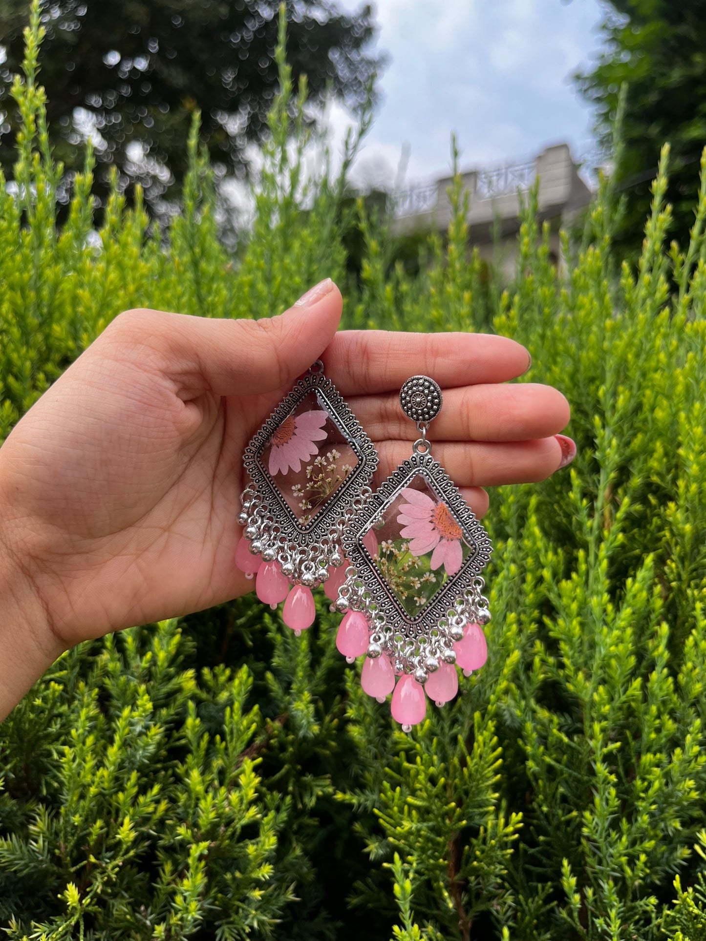 Pink mist jhumkas