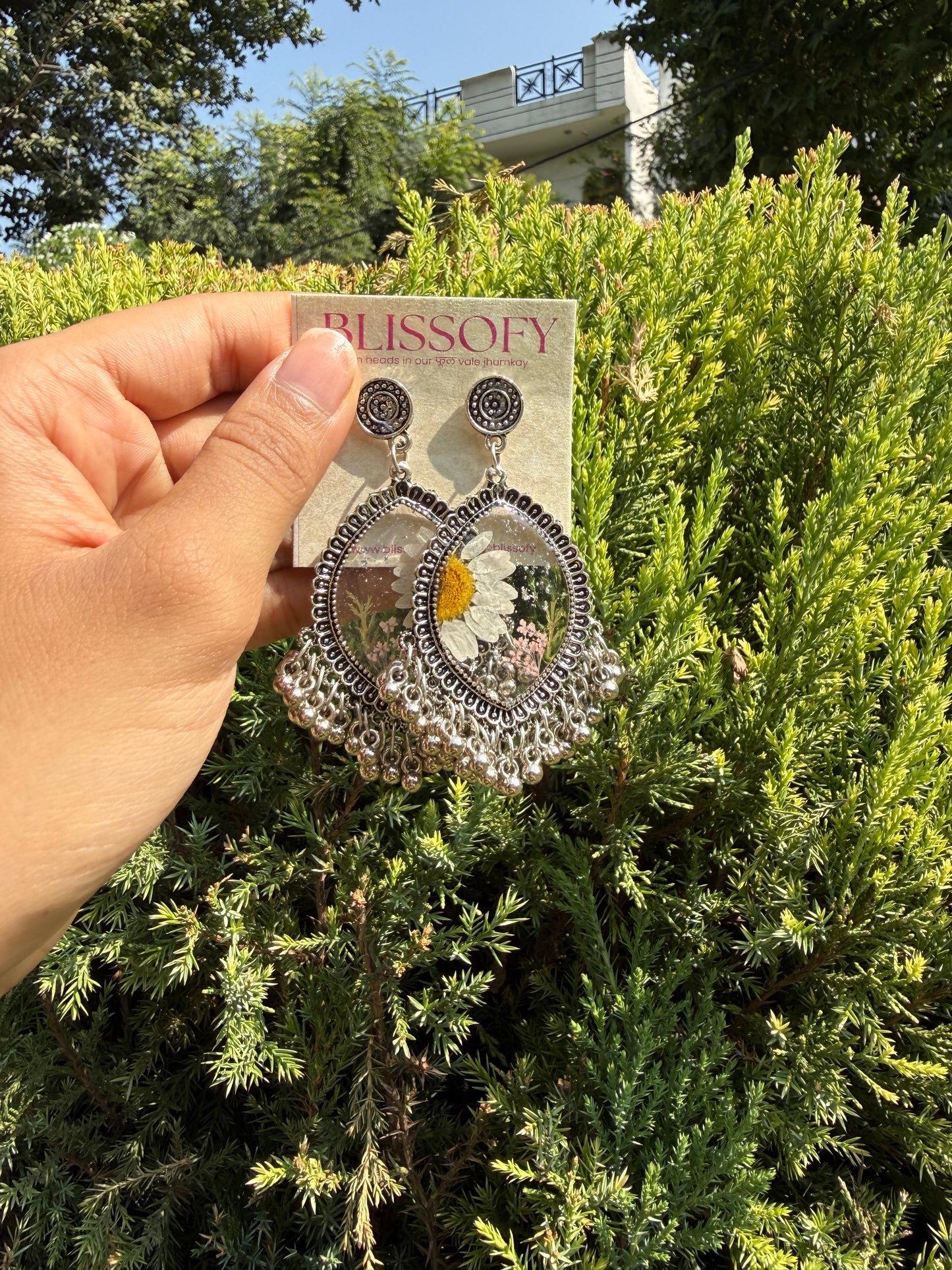 Oxidised Daisy jhumkas