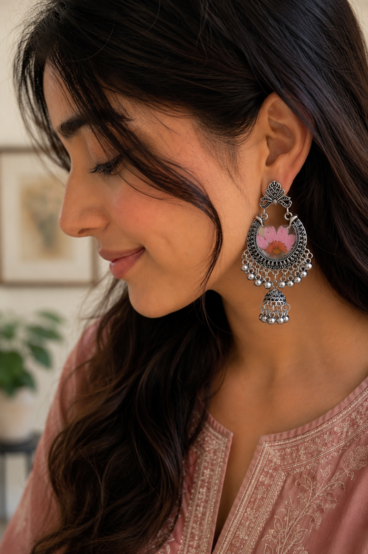Oxidised daisy jhumkas