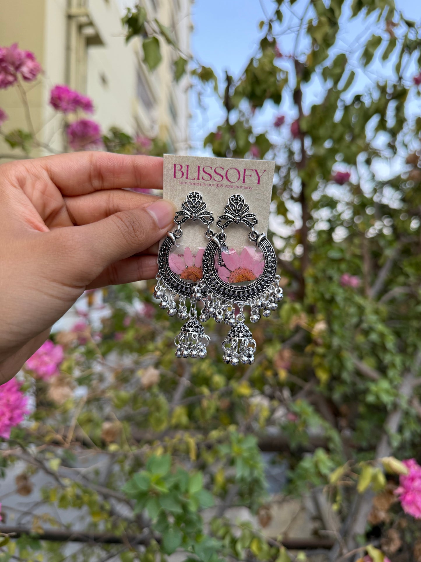 Oxidised daisy jhumkas
