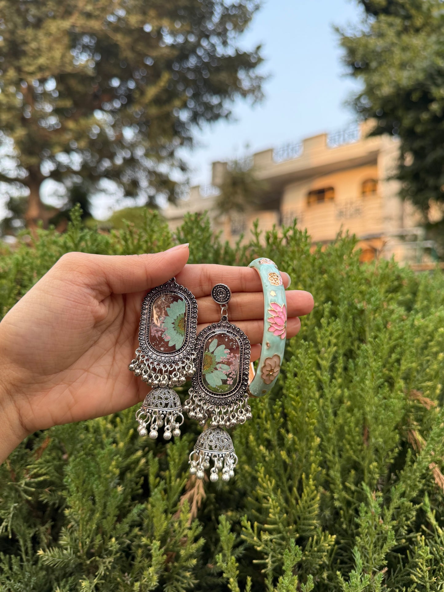 Turquoise jhumka & bangle pair