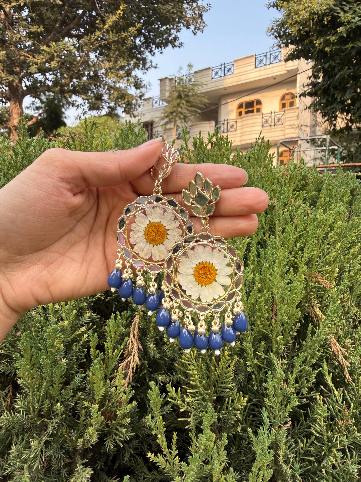 Elegant blue mirror jhumka