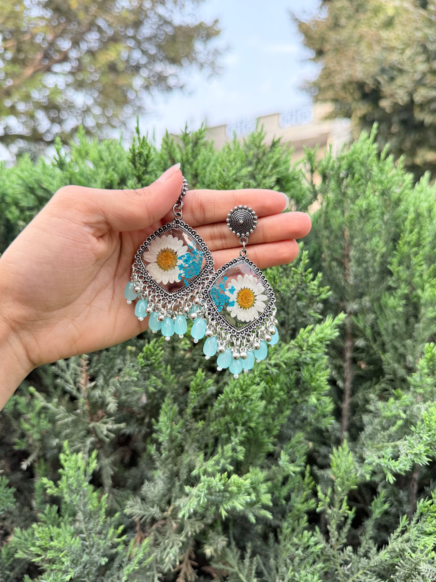 Prettiest blue daisy jhumkas