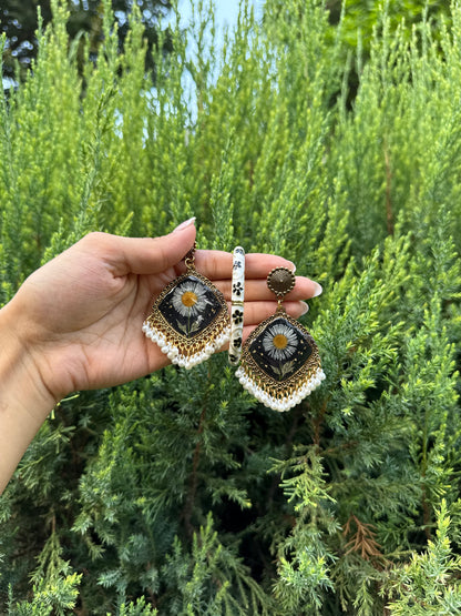 Black aster jhumka & bangle set