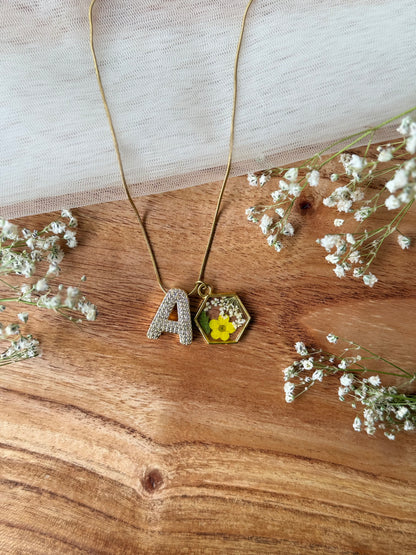 Golden bloom initial necklace