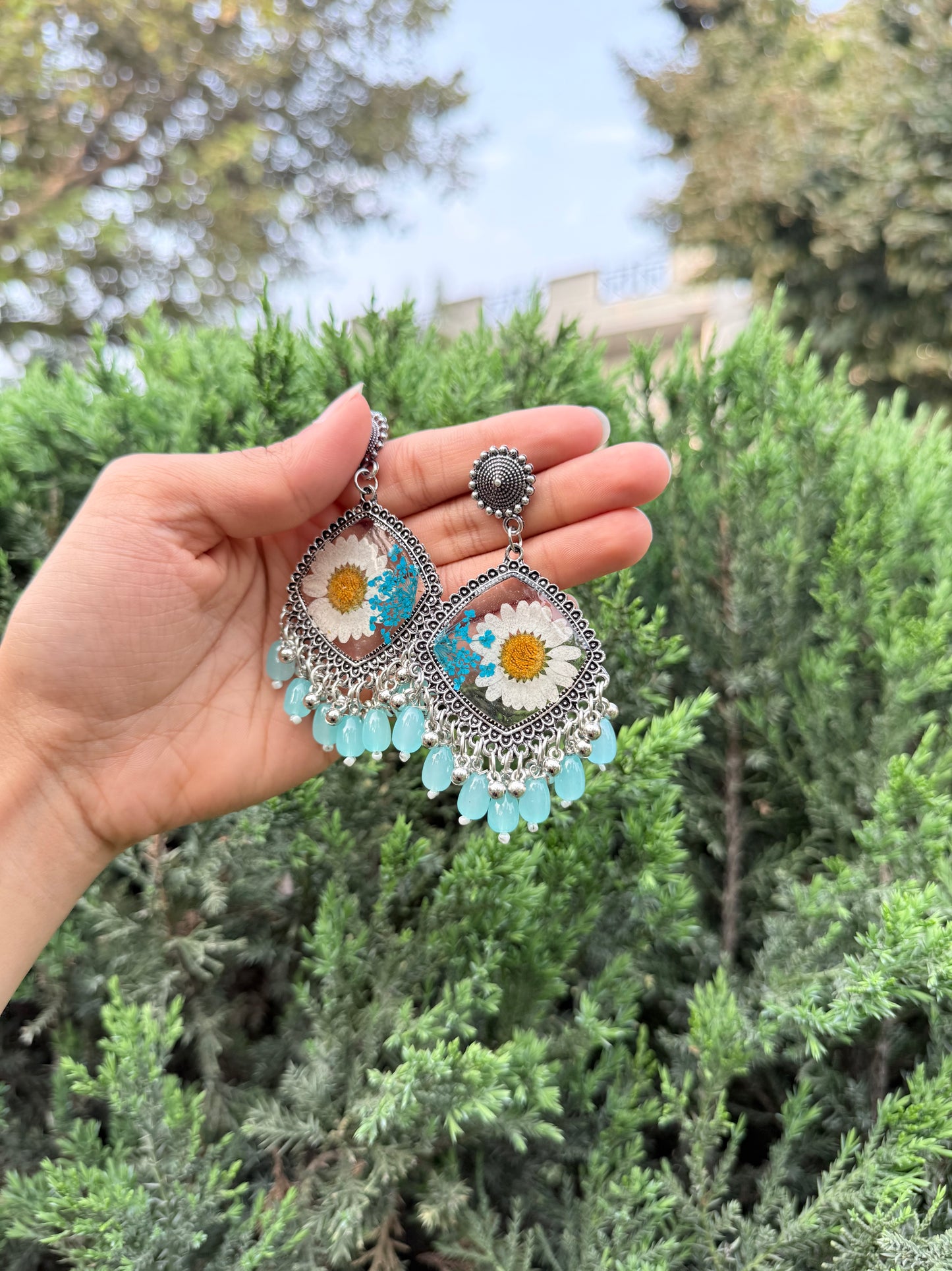 Prettiest blue daisy jhumkas