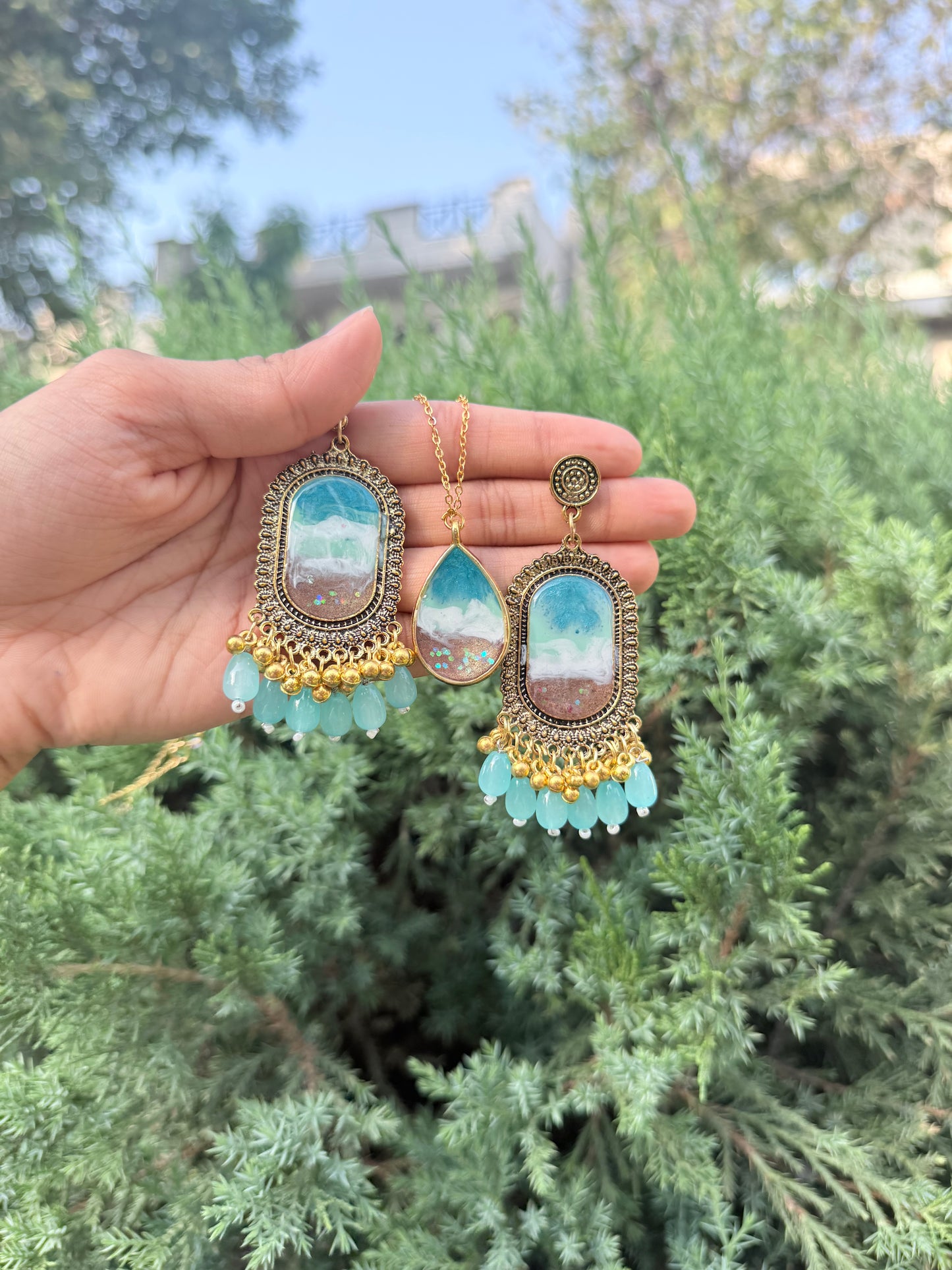 Ocean Jhumka & necklace