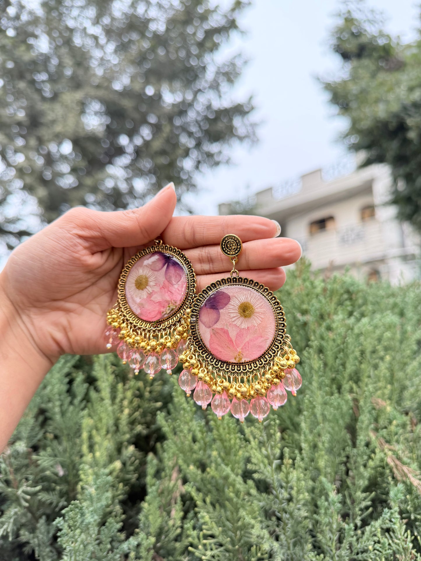Pink fairy jhumkas