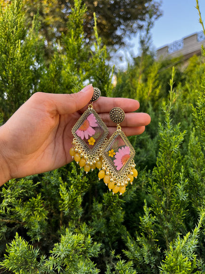 Elegant blossom yellow jhumka