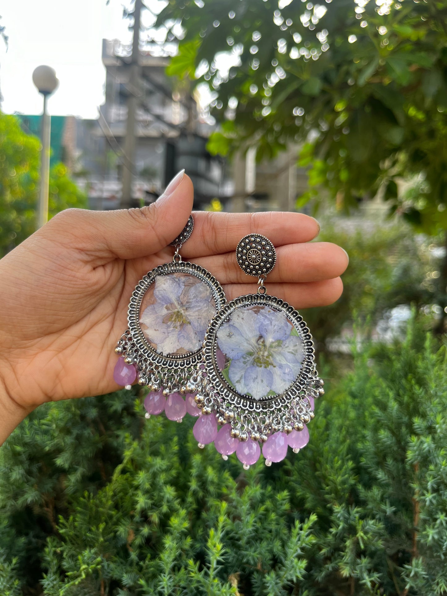 Lavender larkspur jhumkas