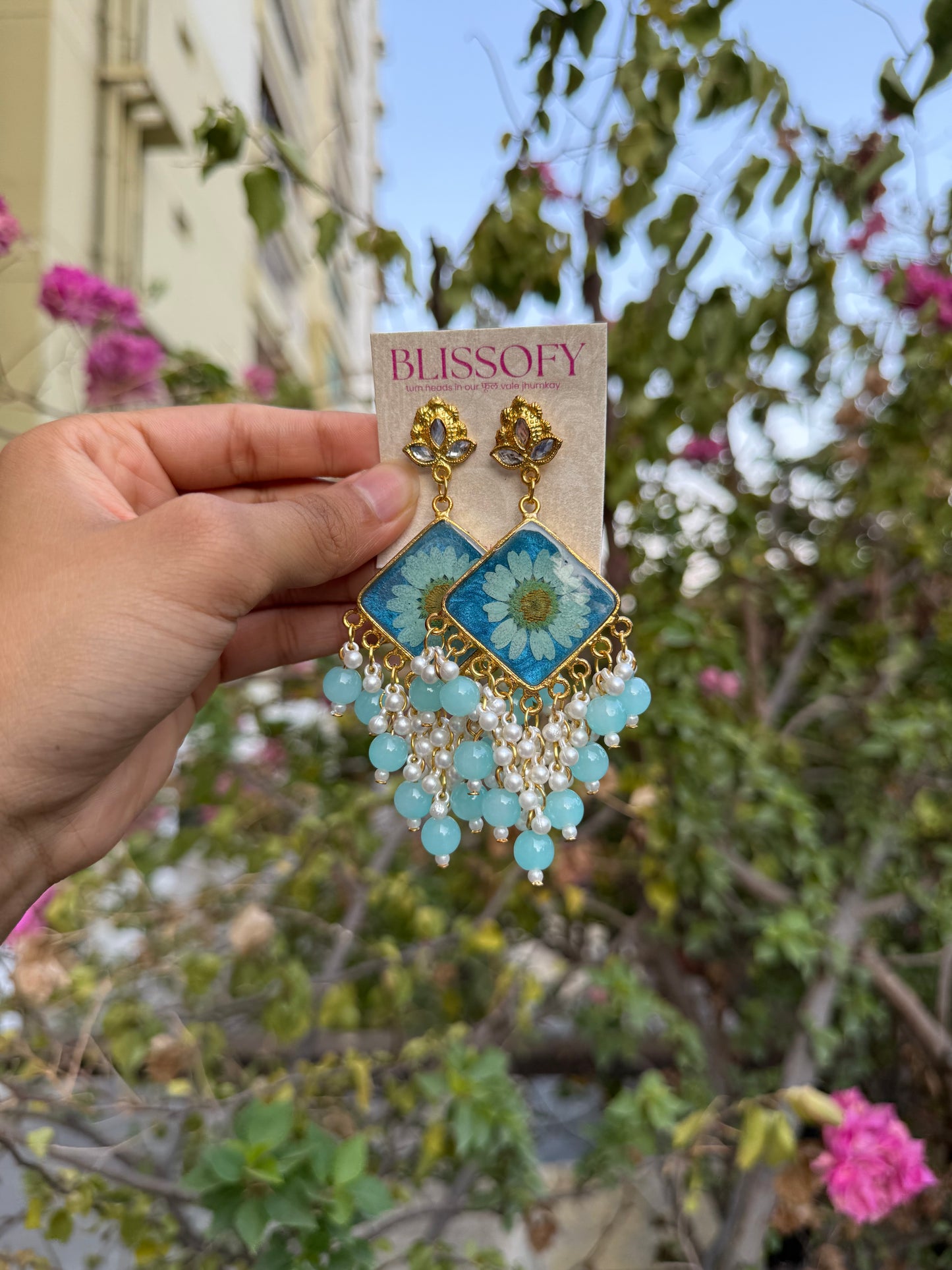 Baby blue Kashmiri jhumkas