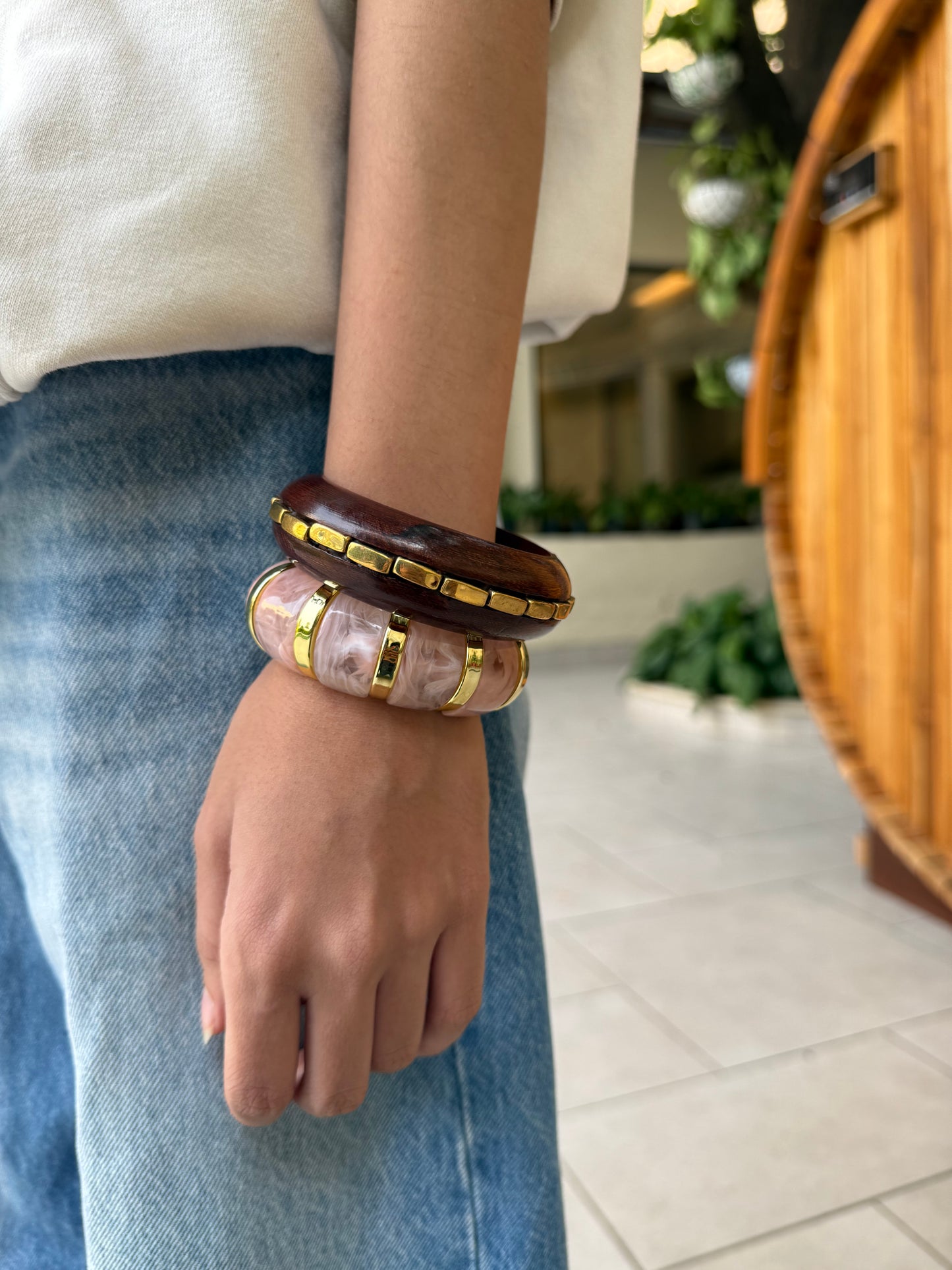 Pink Wooden acrylic bracelet stack