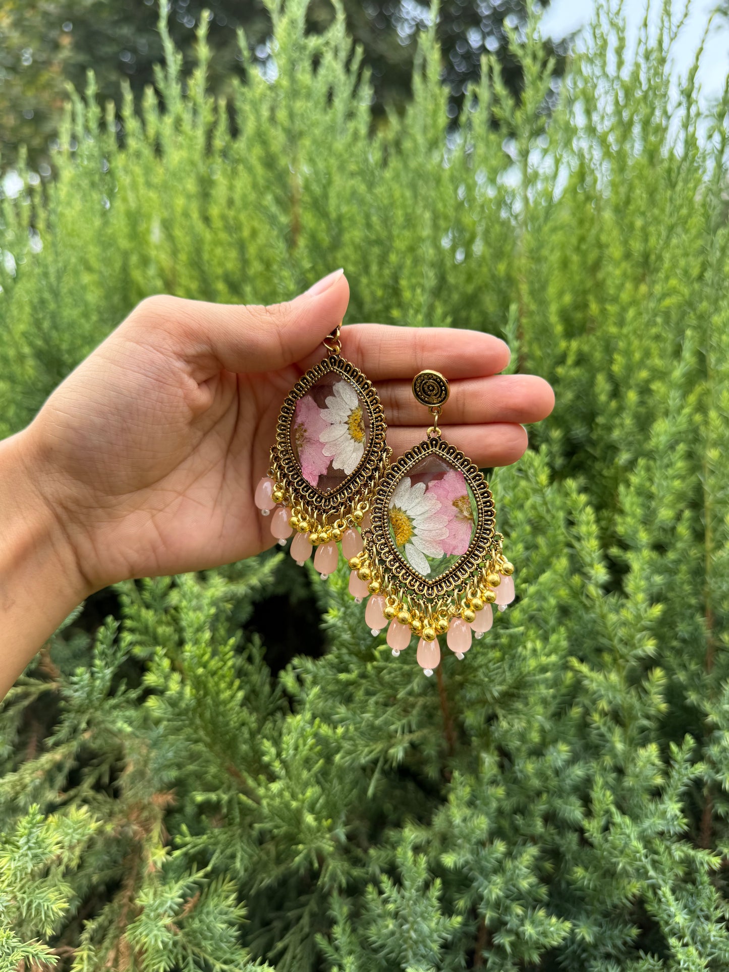 Pink larkspur jhumkas