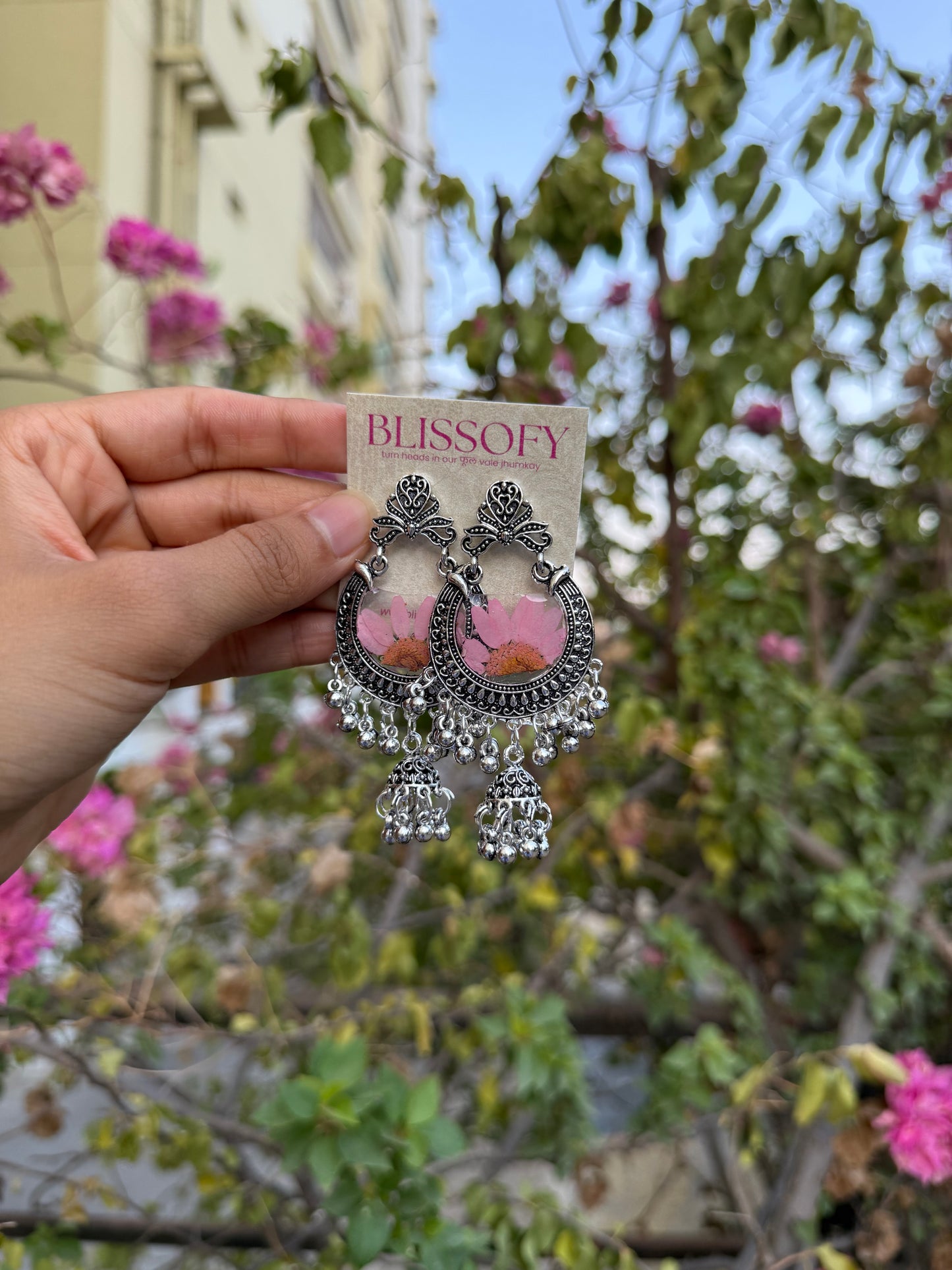 Oxidised daisy jhumkas