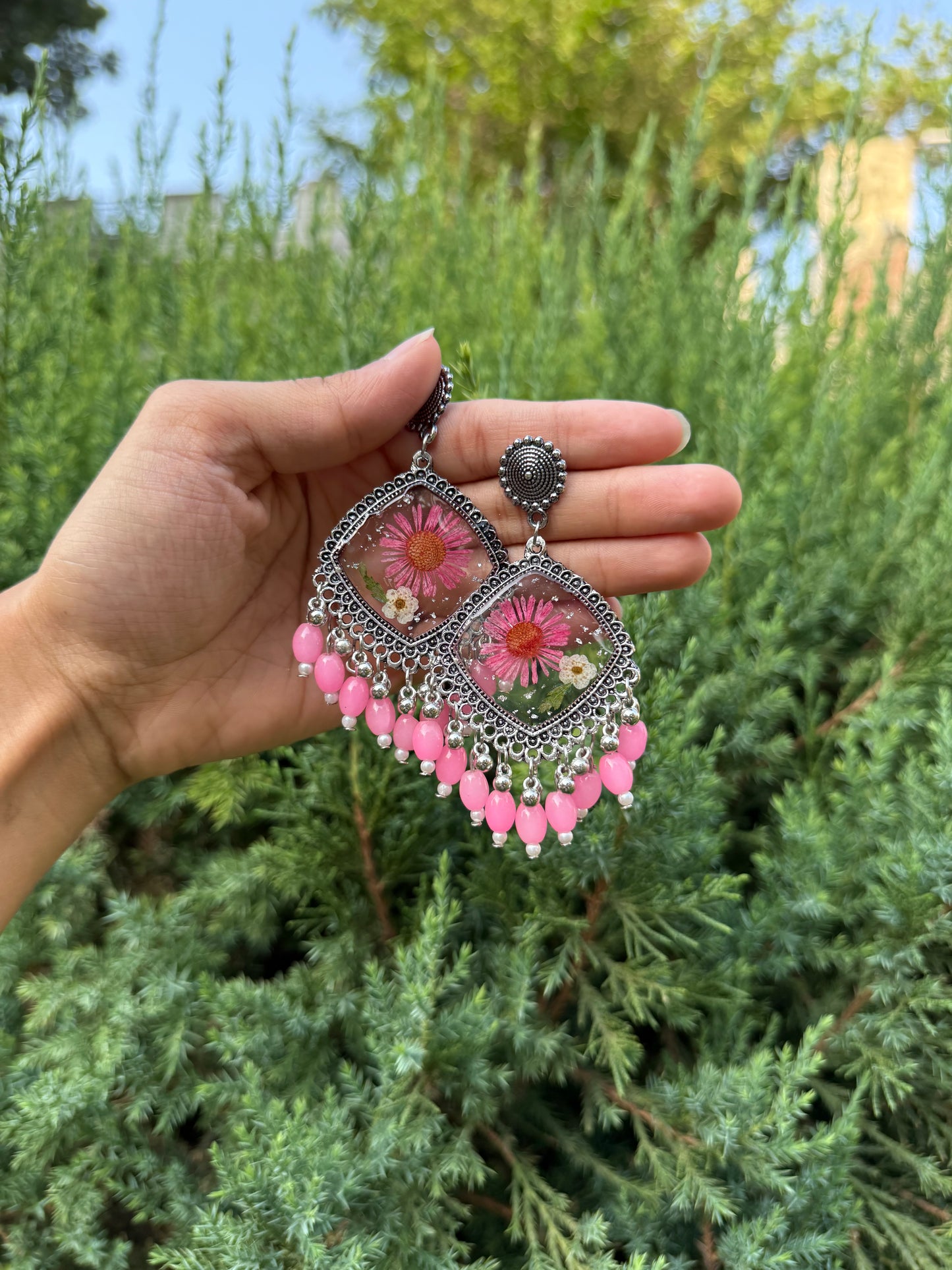 Floral pink garden jhumka