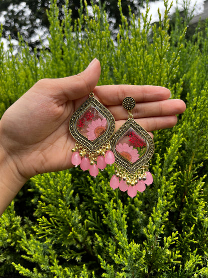 Pink daisy jhumkay ( without beads)