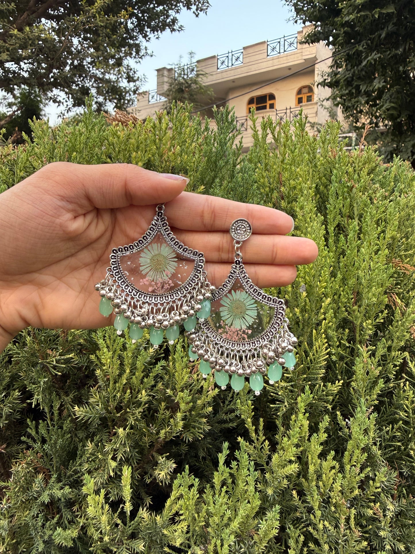 Turquoise aster jhumka