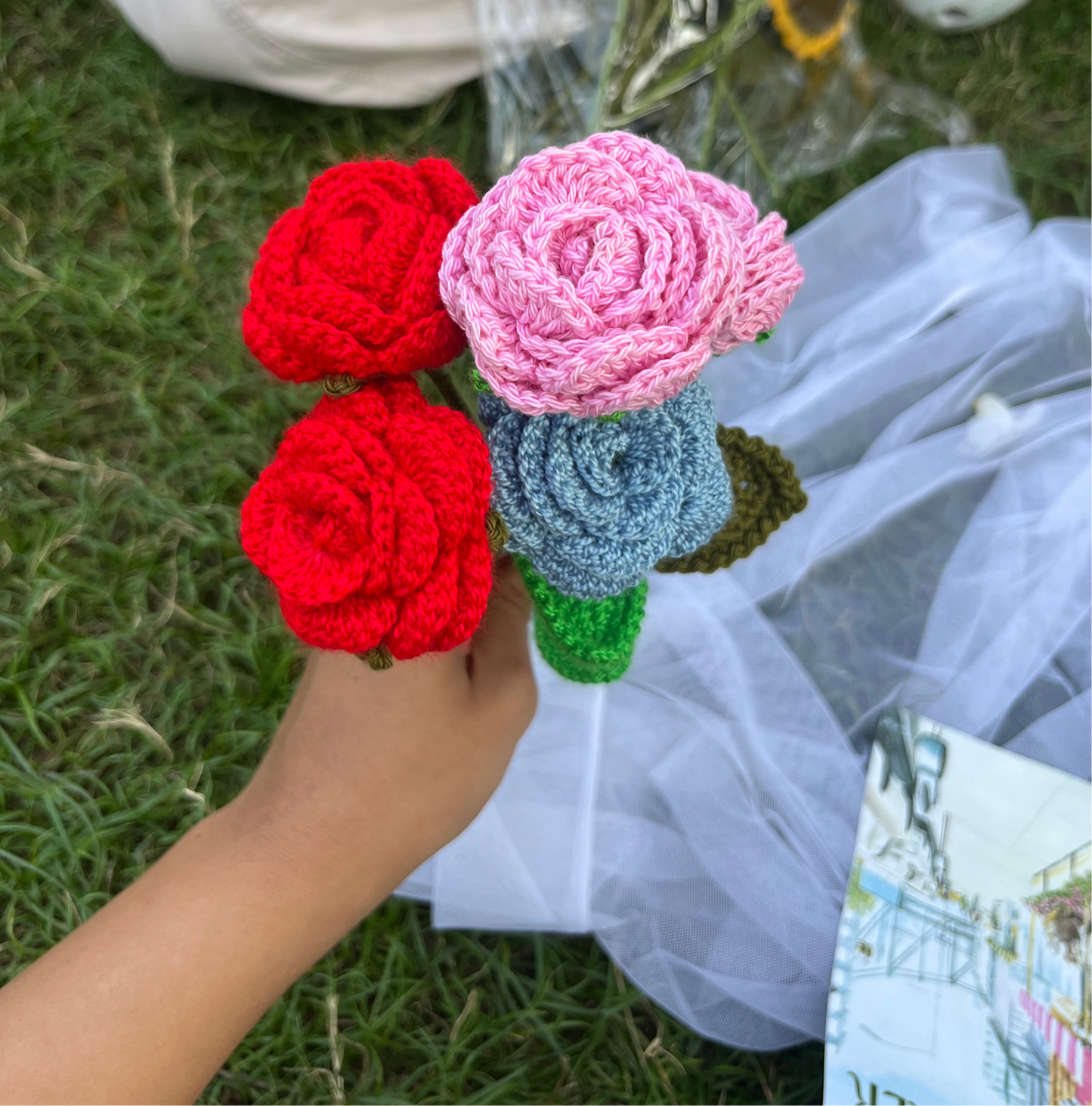 Crochet rose stick