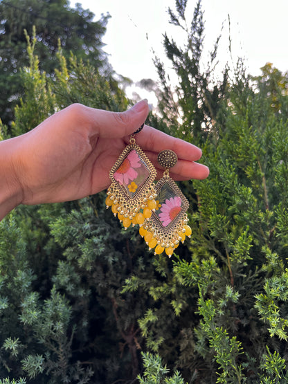 Elegant blossom yellow jhumka