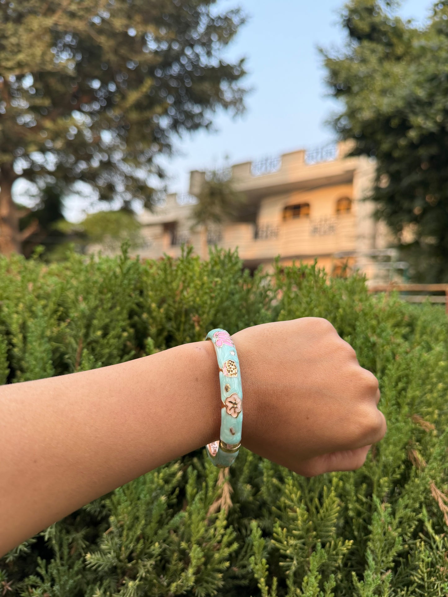 Turquoise jhumka & bangle pair