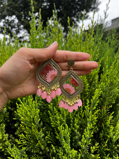 Pink daisy jhumkay ( without beads)
